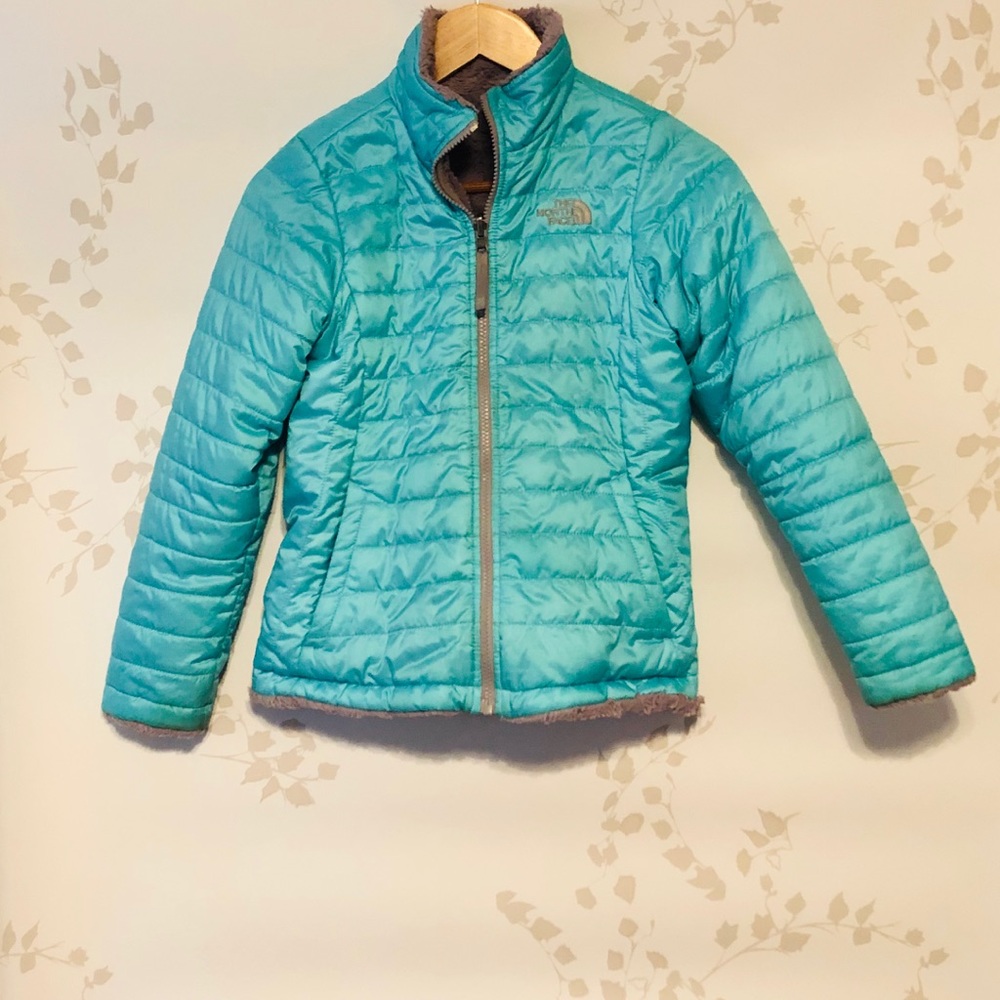 North Face, girls, teal jacket!